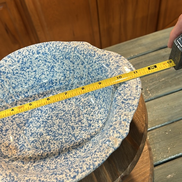 Vintage 8” Pitcher/Vase & 11” Bowl Set White w/Blue Speckle Decor - Picture 11 of 11